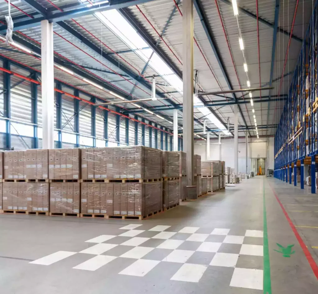 Large warehouse equipped with forklift